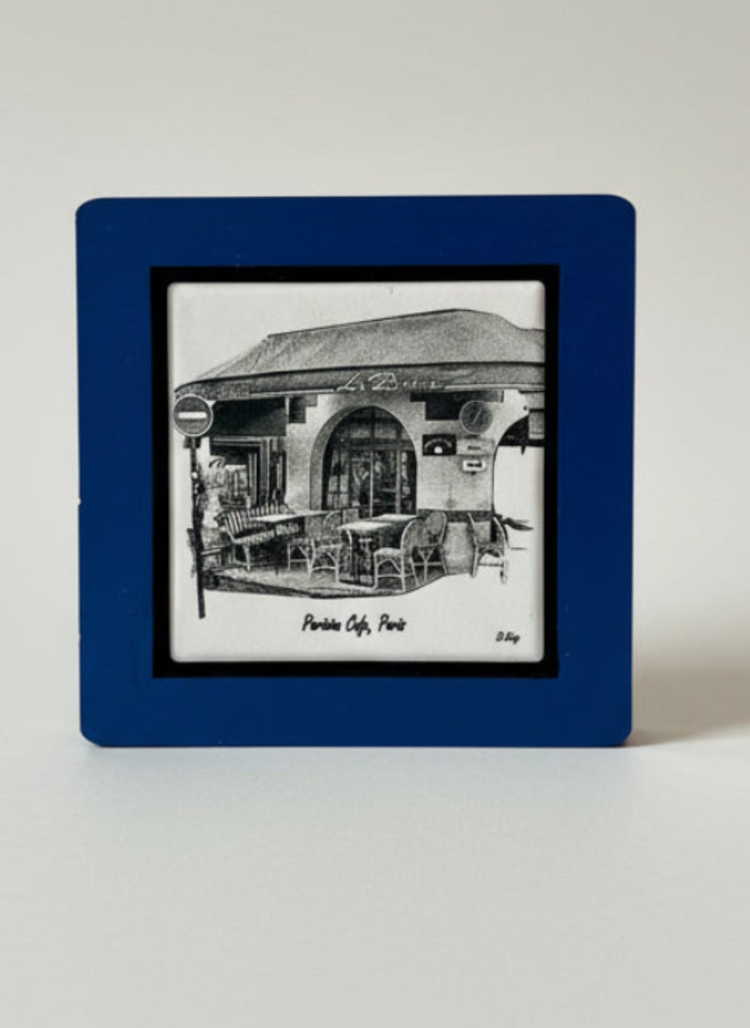 Paris Cafe-Engraved Ceramic, 4" x 4" Framed