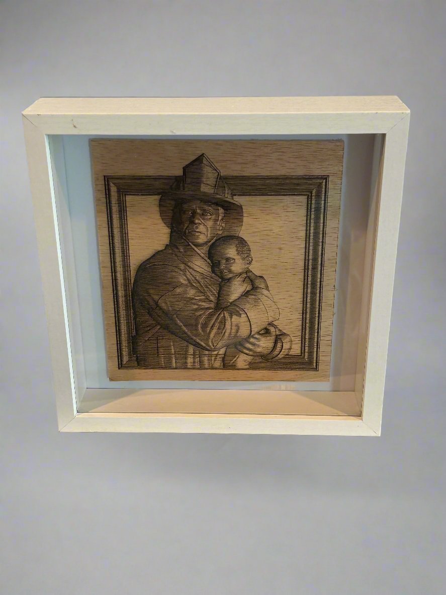 3D Wood Engraving - Fire Fighter, 8" x 8"