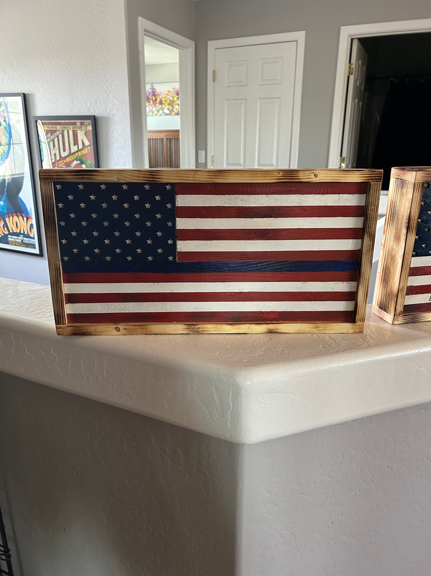 Rustic Wooden American Flag - "We Support the Blue"