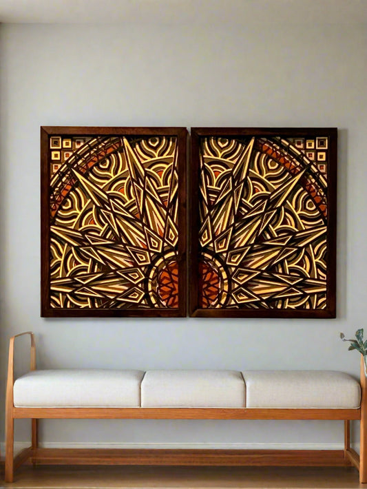 Multi-Layer, 2-Piece Framed Mandala "Sunrise" Wall Decor