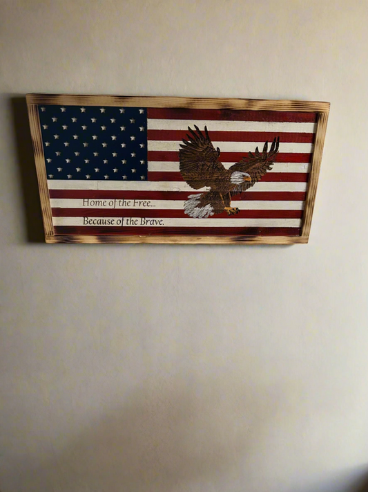 Rustic Wooden Flag - "Home of the Free"