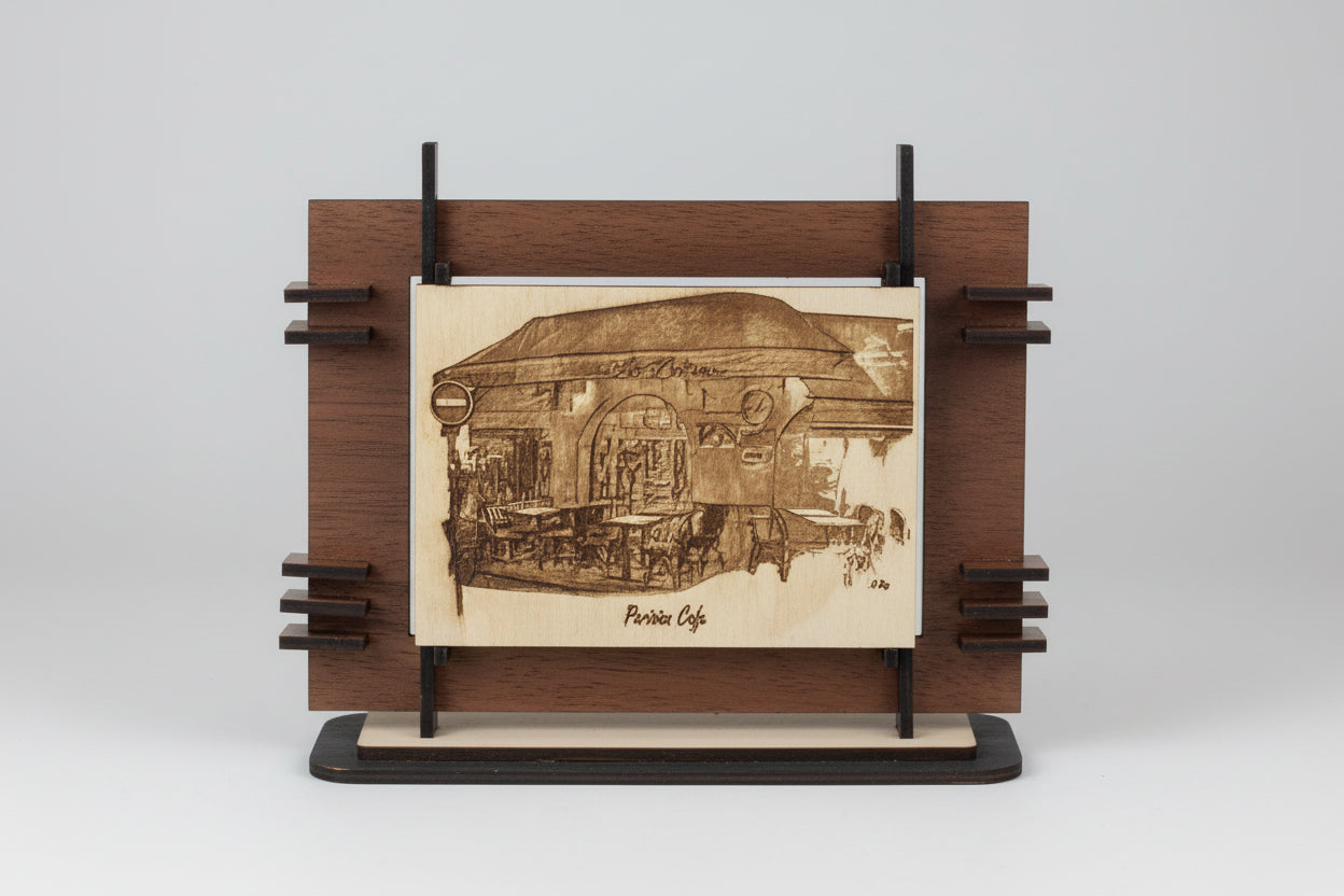 Parisian Cafe, La Boheme, Wood Engraving— Paris, France 7.5" x 11"