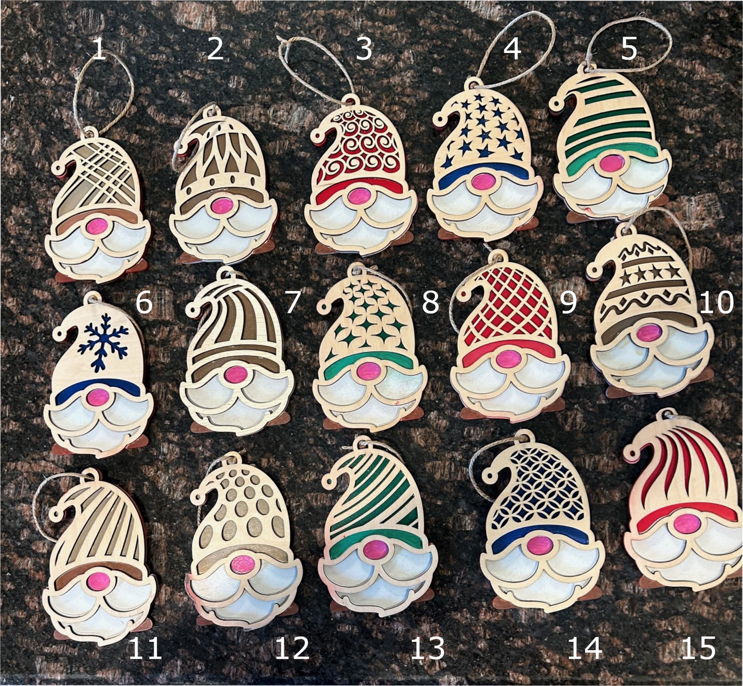 5" Gnome Christmas Ornaments - Set of 15