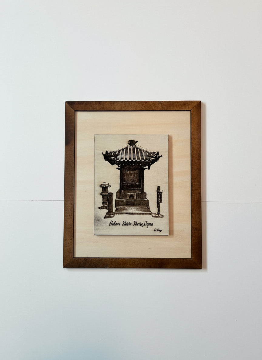 Japanese Shinto Shrine, 7" x 9" Framed Wood Engraving