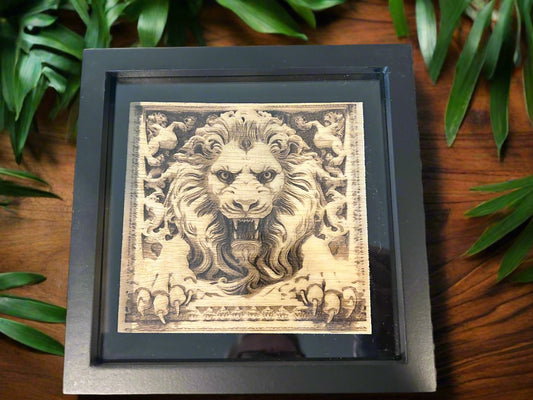 3D Engraved Wood, African Lion, 7" x 7"